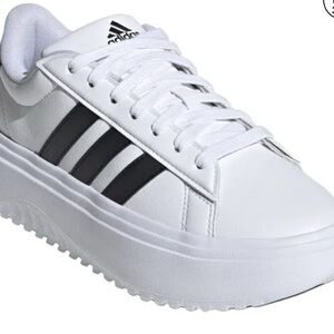 Adidas Women’s Grand Court Platforms//White Sneakers with Black Stripes
